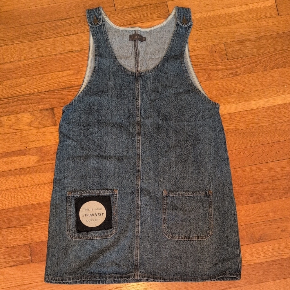 Denim Sleeveless Tunic Dress with Feminist Patch
